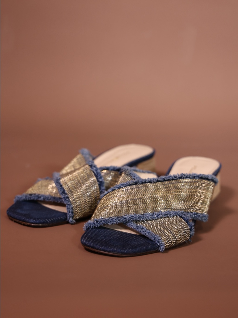 Pelle Moda denim gold heels - women’s 6.5